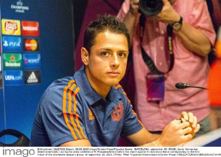 BARCELONA -september 28- SPAIN: Javier Hernandez âÄ?ChicharitoâÄ during the press conference PK Pressekonferenz before the match against FC Barcelona Barca corresponding to the first match of the champions league s group, on september 28, 2015. (Photo: Mikel Trigueros Urbanandsport Cordon Press) 