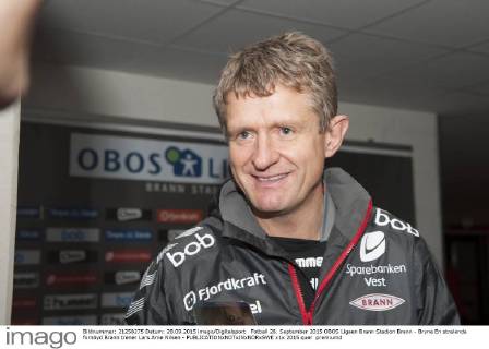 Fotball 28. September 2015 OBOS Ligaen Brann Stadion Brann - Bryne En stralende fornöyd Brann trener Lars Arne Nilsen - 