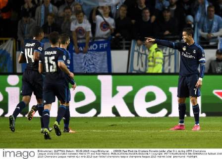 , 150930 Real Madrids Cristiano Ronaldo jublar efter 0-1 during UEFA Champions League 2015 2016 match between Malmö FF and Real Madrid.  Copyright: PETTERxARVIDSON BB150930PA111