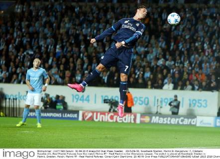 2015-09-30, Swedbank Stadion, Malmö In the picture: 7, Cristiano Ronaldo (C), Real Madrid Pictures from the match Malmo FF - Real Madrid in the Champions League. The match is played at Swedbank Stadion in Malmö, Sweden. Match: Malmö FF - Real Madrid Referee: Cüneyt Çakir Start time: 20:45 All Over Press