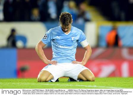 , 150930 Malmö FFs Markus Rosenberg deppar efter ett missat läge during UEFA Champions League 2015 2016 match between Malmö FF and Real Madrid.  Copyright: LUDVIGxTHUNMAN BB150930LT035