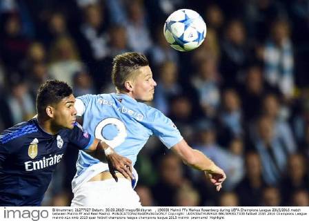 , 150930 Malmö FFs Markus Rosenberg during UEFA Champions League 2015 2016 match between Malmö FF and Real Madrid.  Copyright: LUDVIGxTHUNMAN BB150930LT038