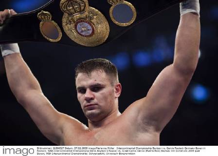 Intercontinental Championship Boytsov vs. Garcia Rostock Germany Boxen in Rostock; WBA Intercontinental Championship Denis Boytsov ( Russia) vs. Israel Carlos Garcia (Puerto Rico) Boytsov mit Gürtel