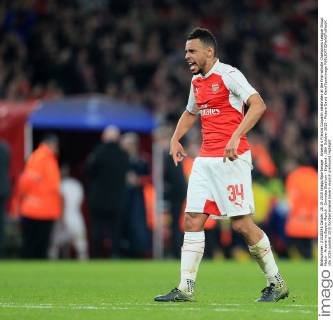 Arsenal s Francis Coquelin celebrates at the final whistle Champions League Group Match - Arsenal vs Bayern Munich - Emirates Stadium - England - 20th October 2015 - Picture David Klein Sportimage EDITORIAL USE ONLY. No use with unauthorised audio, video, data, fixture lists, club league logos or live services. Online in-match use limited to 120 images, no video emulation. No use in betting, games or single club league player publications.