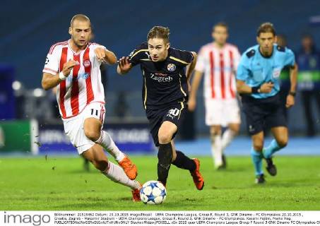UEFA Champions League, Group F, Round 3, GNK Dinamo - FC Olympiakos 20.10.2015., Croatia, Zagreb - Maksimir Stadium - UEFA Champions League, Group F, Round 3, GNK Dinamo - FC Olympiakos. Kasami Pajtim, Marko Rog.  SlavkoxMidzor PIXSELL