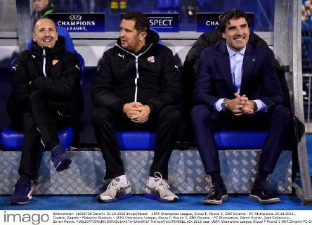 UEFA Champions League, Group F, Round 3, GNK Dinamo - FC Olympiakos 20.10.2015., Croatia, Zagreb - Maksimir Stadium - UEFA Champions League, Group F, Round 3, GNK Dinamo - FC Olympiakos. Damir Krznar, Igor Cvitanovic, Zoran Mamic. MarkoxPrpic PIXSELL