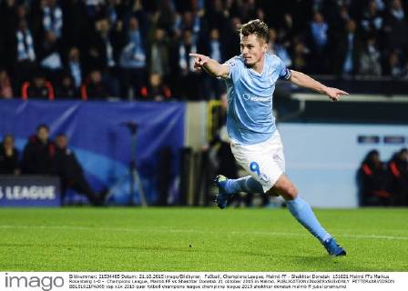 Fußball, Champions League, Malmö FF - Shakhtar Donetsk 151021 Malmö FFs Markus Rosenberg 1-0 - Champions League, Malmö FF vs Shakhtar Donetsk 21 oktober 2015 in Malmö.  PETTERxARVIDSON BB151021PA085