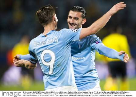 Fußball, Champions League, Malmö FF - Shakhtar Donetsk 151021 Malmö FFs Markus Rosenberg, Agon Mehmeti - Champions League, Malmö FF vs Shakhtar Donetsk 21 oktober 2015 in Malmö.  AVDOxBILKANOVIC ST151021AAB1F