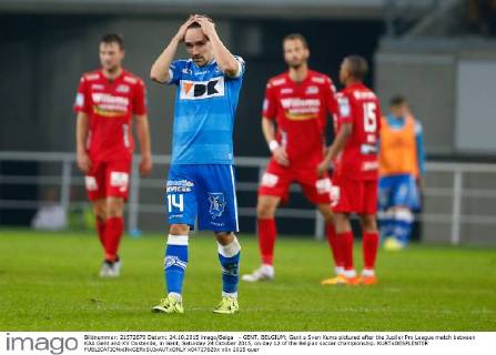- GENT, BELGIUM: Gent s Sven Kums pictured after the Jupiler Pro League match between KAA Gent and KV Oostende, in Gent, Saturday 24 October 2015, on day 12 of the Belgian soccer championship. KURTxDESPLENTER  x04727629x