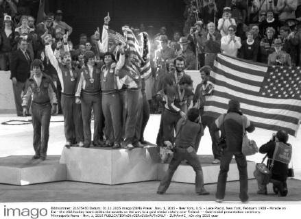Nov. 1, 2015 - New York, U.S. - Lake Placid, New York, February 1980 - Miracle on Ice - the USA hockey team defats the soviets on the way to a gold medal victory over Finland. -- Gold medal presentation ceremony. Minneapolis News - Nov. 1, 2015 - ZUMAm42_