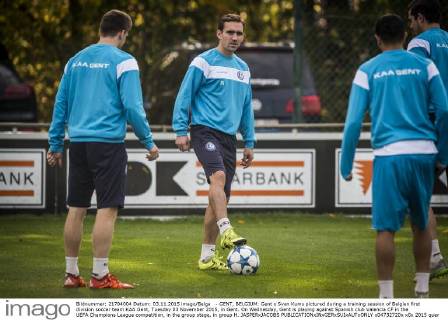 - GENT, BELGIUM: Gent s Sven Kums pictured during a training session of Belgian first division soccer team KAA Gent, Tuesday 03 November 2015, in Gent. On Wednesday, Gent is playing against Spanish club Valencia CF in the UEFA Champions League competition, in the group stage, in group H. JASPERxJACOBS x04732720x
