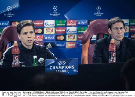 Nov. 3, 2015 - Rome, Italy - the goalKeeper Wojcech Szczesny and the coach Rudi Garcia gives press conference PK Pressekonferenz on the eve of the team s Champions League football match against FC Bayer Leverkusen, at the Trigoria training ground in the outskirts of Rome, on November 3., 2015 Champions League; training As Roma  - ZUMAn230