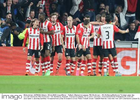 Fußball, Champions League, PSV Eindhoven - VfL Wolfsburg Eindhoven Torjubel ueber das 2:0 fuer Eindhoven PSV Eindhoven - VfL Wolfsburg, Fussball, Champions-League, 03.11.2015, Copyright: Deutzmann Eibner-Pressefoto EP_CDN