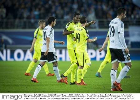 - GENT, BELGIUM: Gent s Renato Neto and Gent s Brecht Dejaegere react after the half time of a soccer game between Belgian team KAA Gent and Spanish club Valencia CF in Gent, Wednesday 04 November 2015, game four in group H of the group stage of the UEFA Champions League tournament. YORICKxJANSENS x04733519x
