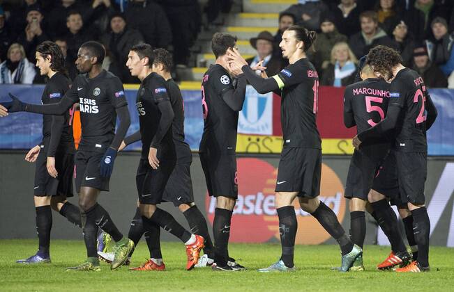 Malmoe Sweden 2015-11-25 Champions League 2015 16 Malmö FF(SWE) vs PSG(F) Zlatan Ibrahimovic(PSG) second goal Di Maria -  4.04937160