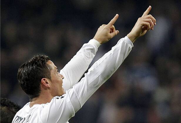 Partido de futbol entre el Real Madrid y el Malmo FF de la Champions League 2015 2016, celebrado en el estadio Santiago Bernabeu, en Madrid 08 12 2015. Soccer match between Real Madrid and Malmo FF of the 2015 2016 Champions League, held at the Santiago Bernabeu stadium, in Madrid 12 08 2015. Cristiano Ronaldo celebrate after scoring