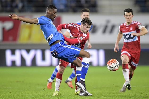 - GENT, BELGIUM: Gent s Kalifa Coulibaly and Kortrijk s Kristof D Haene fight for the ball during the Jupiler Pro League match between KAA Gent and KV Kortrijk, in Gent, Sunday 20 December 2015, on day 20 of the Belgian soccer championship. YORICKxJANSENS  x04762455x