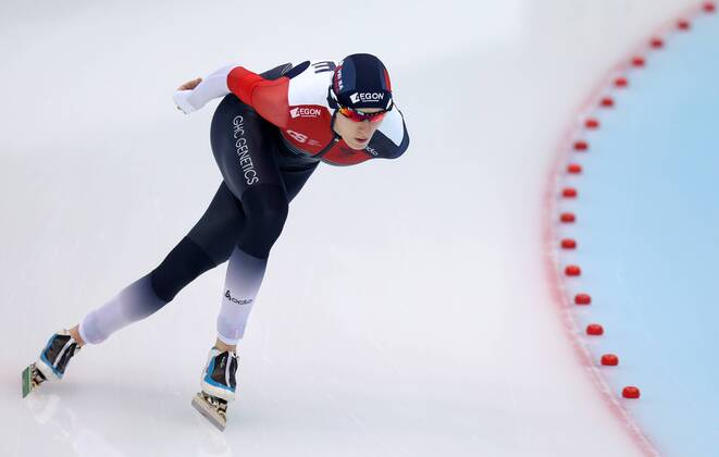 MOSCOW REGION, RUSSIA. FEBRUARY 12, 2016. Martina Sablikova of the Czech Republic competes to win gold in ladies 5000m at 2016 ISU World Single Distances Speedskating Championships in Kolomna, Moscow Region. Sergei Savostyanov TASS  TS0171D8