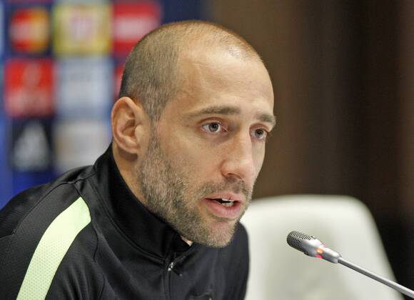 Feb. 23, 2016 - Kiev, Ukraine - Manchester City s player Pablo Zabaleta during a press conference PK Pressekonferenz at Olimpiyskiy stadium,in Kiev,Ukraine,23 February,2016. Manchester City will face Dynamo Kyiv in the UEFA Champions League round of 16 football match,on 24 February,2016. FC Manchester City Press Conference and Training Session  - ZUMAn230