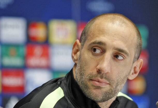 Feb. 23, 2016 - Kiev, Ukraine - PABLO ZABALETA,defender of Manchester City,during a press conference PK Pressekonferenz ahead of the UEFA Champions League round of 16 match,Dynamo Kyev vs Manchester City,at the Olympiyskiy stadium,in Kiev,Ukraine,on 23 February, 2016. Soccer 2016 - MANCHESTER CITY s press conference,ahead Dynamo Kyev vs Manchester City football match. - ZUMAg194