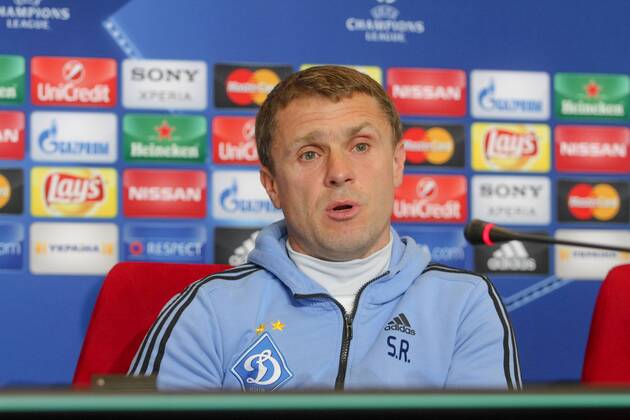 Feb. 23, 2016 - Kiev, ukraine - A retired Ukrainian football forward turned midfielder, who is currently managing the Ukrainian club FC Dynamo Kyiv Serhiy Rebrov is seen during a press conference PK Pressekonferenz at the training camp of the team, in Kiev, Ukraine, 23 February, 2016. FC Dynamo Kyiv will face Manchester City in the UEFA Champions League round of 16 football match,on 24 February,2016. FC Dynamo Kyiv manager Serhii Rebrov press conference  - ZUMAn230