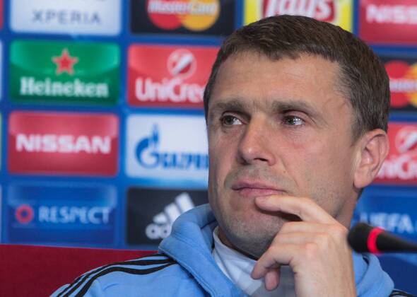 Feb. 23, 2016 - Kiev, Ukraine - The coach of FC Dynamo (Kiev) Serhii Rebrov during a press conference PK Pressekonferenz before the match 1 8 finals of the Champions League between FC Dynamo (Kiev, Ukraine) and FC Manchester City (Manchester, England) in Kiev. Soccer 2016 - FC Dynamo vs Manchester City - ZUMAp133