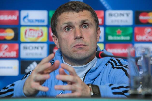 Feb. 23, 2016 - Kiev, Ukraine - The coach of FC Dynamo (Kiev) Serhii Rebrov during a press conference PK Pressekonferenz before the match 1 8 finals of the Champions League between FC Dynamo (Kiev, Ukraine) and FC Manchester City (Manchester, England) in Kiev. Soccer 2016 - FC Dynamo vs Manchester City - ZUMAp133