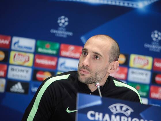 Feb. 23, 2016 - Kiev, Ukraine - The player of FC Manchester City (England) Pablo Zabaleta during a press conference PK Pressekonferenz before the match 1 8 finals of the Champions League between FC Dynamo (Kiev, Ukraine) and FC Manchester City (Manchester, England) in Kiev. The open training of FC Manchester City - ZUMAp133