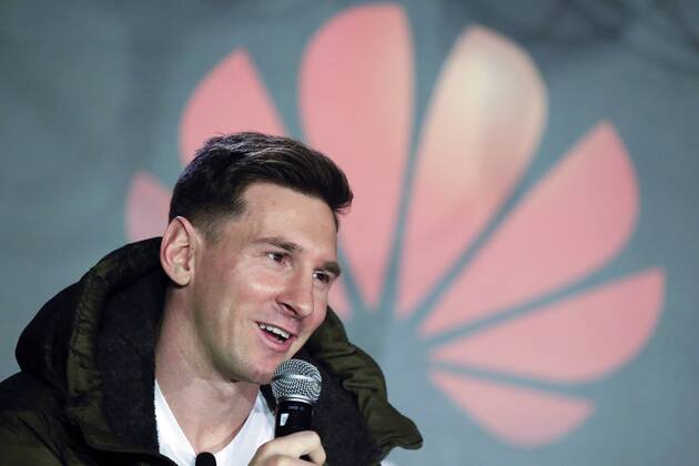 BARCELONA, March 17, 2016 -- FC Barcelona Barca s Argentinian forward Lionel Messi attends a press conference PK Pressekonferenz in which Huawei announces Messi s appointment as the company s latest Global Brand Ambassador in Barcelona, Spain, March 17, 2016. ) (SP)SPAIN-BARCELONA-HUAWEI-MESSI PauxBarrena