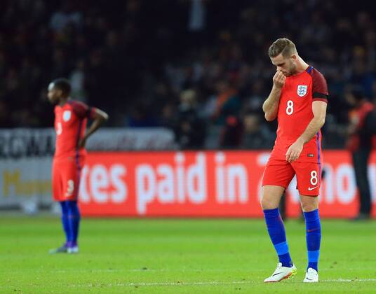 England s Jordan Henderson looks on dejected after going 1-0 down during the International Friendly Länderspiel match at Olympiastadion. Photo credit should read: David Klein Sportimage EDITORIAL USE ONLY. No use with unauthorised audio, video, data, fixture lists, club league logos or live services. Online in-match use limited to 120 images, no video emulation. No use in betting, games or single club league player publications.