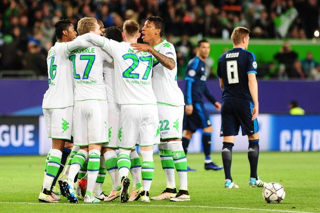 Fussball Champions League Viertelfinale VfL Wolfsburg - Real Madrid am 06.04.2016 in der Volkswagen Arena in Wolfsburg Jubel beim VfL Wolfsburg nach dem Tor zum 1:0 xPBJPGx