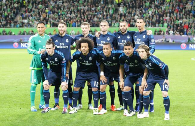 Wolfsburg VfL vs Real Madrid, CL Wolfsburg, Deutschland. 06.04.2016, FUßBALL - VfL Wolfsburg vs Real Madrid C.F., Champions League, Viertelfinale, Saison 2015-2016, Volkswagen Arena. Bild zeigt: Real Madrid vor dem Spiel