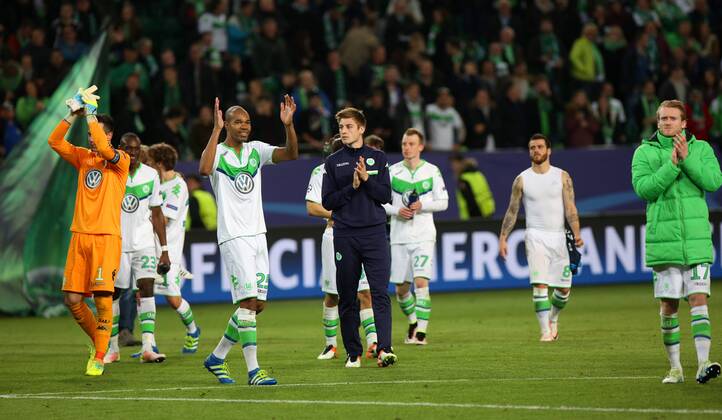 Wolfsburg VfL vs Real Madrid, CL Wolfsburg, Deutschland. 06.04.2016, FUßBALL - VfL Wolfsburg vs Real Madrid C.F., Champions League, Viertelfinale, Saison 2015-2016, Volkswagen Arena. Bild zeigt: Schlussjubel