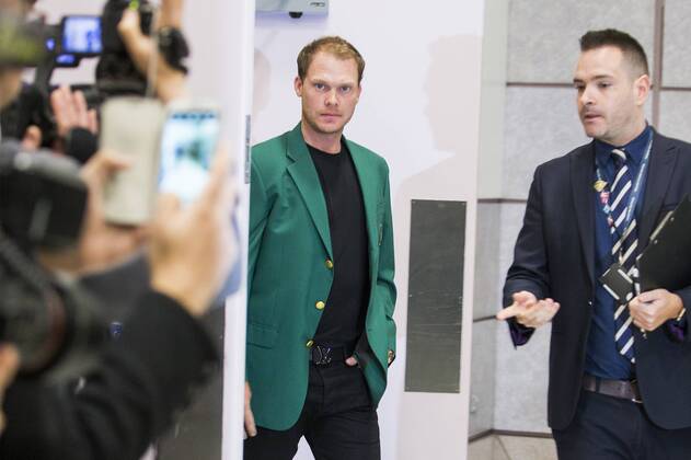 April 12, 2016 - Manchester, Lancashire, UK - Manchester UK. US Masters champion David Willett arrives back in Britain at Manchester Airport this morning after scooping the Ã‚Â£1.8M top prize in Augusta. David Willett  - ZUMAl94_