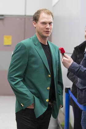 April 12, 2016 - Manchester, Lancashire, UK - Manchester UK. US Masters champion David Willett arrives back in Britain at Manchester Airport this morning after scooping the Ã‚Â£1.8M top prize in Augusta. David Willett  - ZUMAl94_