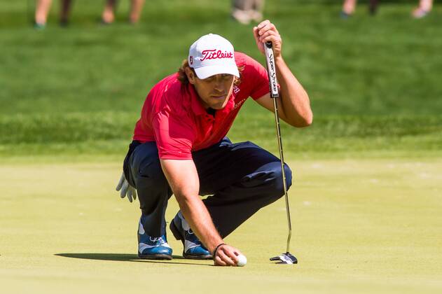 Golfer Andrew Loupe lines up his putt on the fifth green during the Wells Fargo Championship on Friday, May 6, 2016 at Quail Hallow Country Club in Charlotte, NC. David Grooms CSM PGA Golf Herren 2016: Wells Fargo Championship MAR 6 - ZUMAc04_