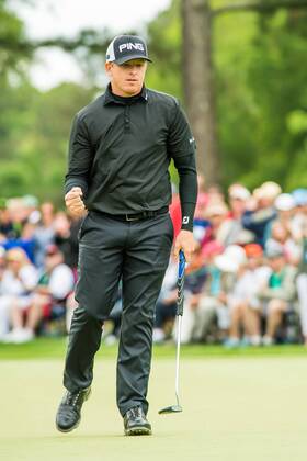 Golfer Martin Piller pumps his fist after making a lenghty putt on the ninth green during the Wells Fargo Championship on Friday, May 6, 2016 at Quail Hallow Country Club in Charlotte, NC. David Grooms CSM PGA Golf Herren 2016: Wells Fargo Championship MAR 6 - ZUMAc04_