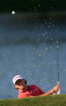 May 5, 2016 - Charlotte, NC, USA - Andrew Loupe watches the flight of his ball from a sand trap along the 14th green during second round action of the Wells Fargo Championship at Quail Hollow Club on May 6, 2016 in Charlotte, N.C. Loupe finished the round at -8. Wells Fargo Championship - ZUMAm67_