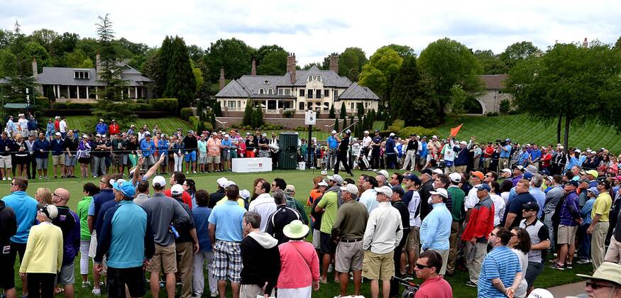 May 5, 2016 - Charlotte, NC, USA - Phil Mickelson follows through on his drive from the eighth tee box as the gallery looks on during second round action of the Wells Fargo Championship at Quail Hollow Club on May 6, 2016 in Charlotte, N.C. Mickelson finished the round at -5. Wells Fargo Championship - ZUMAm67_