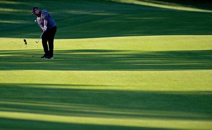May 5, 2016 - Charlotte, NC, USA - Steve Wheatcroft hits his second shot along the 14th fairway during second round action of the Wells Fargo Championship at Quail Hollow Club on May 6, 2016 in Charlotte, N.C. Wheatcroft finished the round at -5. Wells Fargo Championship - ZUMAm67_