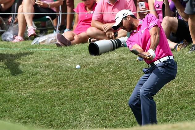 May 15, 2016 - Ponte Vedra Beach, Florida, United States - Jason Day hits out of a greenside bunker on the 9th green during the final round of The PLAYERS Championship at TPC Sawgrass. Golf 2016 - The PLAYERS Championship - Final Round - ZUMAw109