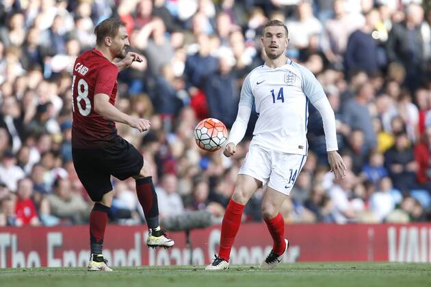 Jordan Henderson of England during the International Friendly Länderspiel match at the Etihad Stadium. Photo credit should read: Philip Oldham Sportimage EDITORIAL USE ONLY. No use with unauthorised audio, video, data, fixture lists, club league logos or live services. Online in-match use limited to 120 images, no video emulation. No use in betting, games or single club league player publications.