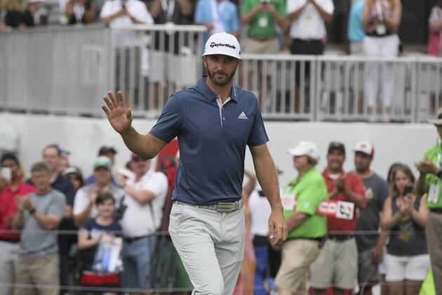 July 3, 2016 - Akron, OH, USA - Dustin Johnson acknowledges applause after winning the Bridgestone Invitational golf tournament by a single stroke on Sunday, July 3, 2016, at Firestone Country Club in Akron, Ohio. Bridgestone Invitational - ZUMAm67_