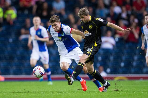 23.08.2016. Ewood Park, Blackburn, England. EFL Cup Football. Blackburn Rovers versus Crewe Alexandra. Blackburn Rovers forward Sam Gallagher and Crewe Alexandra midfielder James Jones. xTimxWilliamsx  ActionPlus11779527