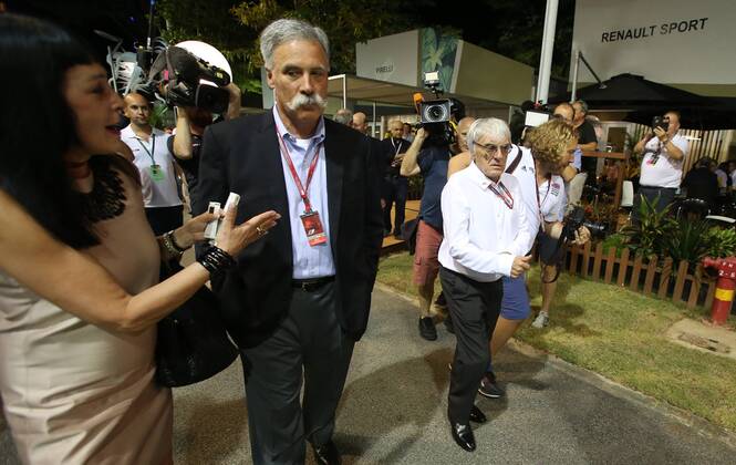 Chase Carey neuer Vorstandsvorsitzender der Formel 1, Bernie Ecclestone, FOM, formula 1 GP, Singapore, 16.09.2015 Photo:mspb Thomas Melzer Chase Carey, Bernie Ecclestone, FOM, formula 1 GP, Singapore