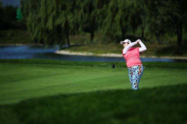 BEIJING, CHINA - SEPTEMBER 27: Feng Shanshan of China attends the practise session on Day two of 2016 Reignwood LPGA Golf Damen Classic at Reignwood Pine Valley on September 27, 2016 in Beijing, China.  CFP492803841