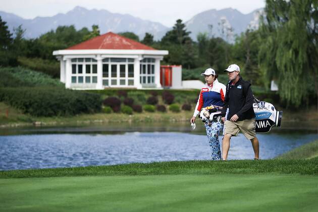 BEIJING, CHINA - SEPTEMBER 27: Feng Shanshan of China attends the practise session on Day two of 2016 Reignwood LPGA Golf Damen Classic at Reignwood Pine Valley on September 27, 2016 in Beijing, China.  CFP492803842