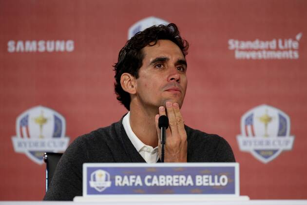 GOLF - Ryder Cup 2016 CHASKA,MINNESOTA,USA,29.SEP.16 - GOLF - Ryder Cup, Hazeltine National Golf Club, press conference PK Pressekonferenz Image shows Rafa Cabrera Bello (ESP). GEPAxpictures xDanielxGoetzhaber
