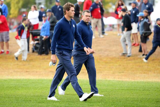 GOLF - Ryder Cup 2016 CHASKA,MINNESOTA,USA,30.SEP.16 - GOLF - Ryder Cup, Hazeltine National Golf Club. Image shows Thomas Pieters (BEL) and Lee Westwood (ENG). GEPAxpictures xDanielxGoetzhaber