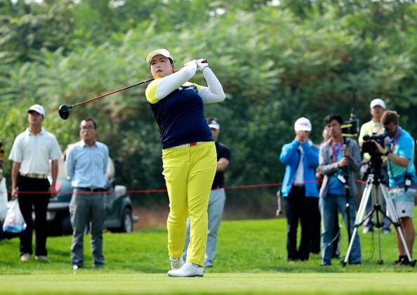 BEIJING, CHINA - SEPTEMBER 30: Feng Shanshan of China in action during the second round of the 2016 Reignwood LPGA Golf Damen Classic at Reignwood golf club on September 30, 2016 in Beijing, China.  CFP493033730